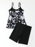 Strappy Printed Tankini 2026 Large Plus Size Swimsuit Women Shorts Swimwear Female Beach Wear Bathers Bathing Swimming Swim Suit