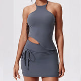 Tennis Suit Set Yoga Set Casual Outdoor Bra Golf Short Skirt Anti-light Running Pocket Fitness Suit Breathable Sports Tank Top
