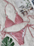2025 Halter Sparkling Brazilian Diamond Bikini Women Swimsuit Female Swimwear Two Pieces Bikini Set PU Leather Bathing Suit Swim