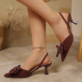 French Style Bowknot Mules Sandals Women Fashion Slip On High Heel Sandals Woman Plus Size 43 Pointed Toe Party Shoes Ladies