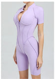 Summer Zipper Workout Jumpsuit Sports Overalls Women Running Fitness Short Sleeve Yoga Bodysuit