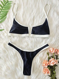 S - XL Splicing V Shaped Thong Bikini Women Swimsuit Female Swimwear Two Pieces Bikini Set Bather Push Up Bathing Suit Swim Lady