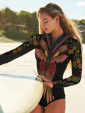 2024 New Print Long Sleeve One Piece Swimsuit Sexy Swimwear Women Backless Beachwear Surf Bathing Suit Push Up Monokini Female