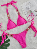 Halter Scrunch Butt Rhintstone Diamond Bikini Women Swimsuit Female Swimwear Two Pieces Bikini Set Brazilian Bathing Suit Swim