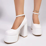 Fashion Chunky Heel Mary Jane Shoes Women Ankle Strap Thick Platform Pumps Woman Plus Size Super High Heels Party Wedding Shoes