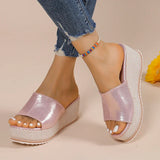 2025 Summer Chunky Platform Slippers for Women Pu Leather Wedges High Heel Sandals Woman Plus Size 36-43 Beach Sandles Female