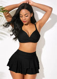 2026 Sexy Ruffled Swimsuit Women Push Up Cross Bikini Women Maple Print Gradient Beach Skirt Bathing Suit Skirt Swimwear Tankini