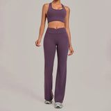 Breathable Stretch Yoga Sets Women Quick Drying Shockproof Sports Bra High Waist Bell Bottom Pants Gym Two-piece Fitness Suit