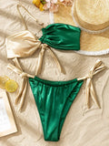 Splicing Metallic Stain One Shoulder Bikini Women Swimwear Female Swimsuit Two Pieces Bikini Set Bandeau Bathing Suit Swim Lady