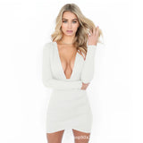 Solid Color Slim Mini Dresses Women 2024 Sexy Deep V-neck Backless Package Hip Bodycon Dress Female Fashion Party Club Vestidos