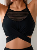 Sexy Black Mesh Patchwork Bikini Set 2026 Women Hanging Neck Bandage Cross High Waist Swimsuit Beach Bathing Suit Swimwear