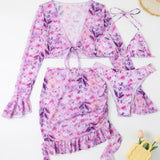 4 Pieces String Bikinis 2026 Women Sexy Swimwear Female Floral Swimsuit Bathers Bathing Swimming Swim Suit Beachwear Summer