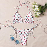 XS - L Cherry Printed Halter Strappy Bikini Female Swimsuit Women Swimwear Two-Pieces Bikini Set Bather Bathing Suit Swim V4894