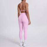Women's Seamless Yoga Set Cross Back Sports Bra & High Waist Booty Lifting Yoga Leggings Gym Running Fitness Workout Outfit
