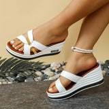 Korean Fashion New Fish Mouth Wedge Fashion Casual Foreign Trade Large Size Women'S One Line Sandals And Slippers For Sandalias