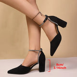 Luxury Crystal Strap Thick Heels Pumps Women Sexy Pointed Toe Party High Heel Shoes Woman 2026 Plus Size 43 Ankle Buckle Pumps