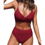 Bikini Set Women's 2 Piece Swimwear Cross Ruched V Neck High Waisted Push Up Bikini 2025 New Beach Vacation Ladies Bathing Suit