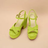 Plus Size Shoes for Women Summer Fashion Candy Colors Buckle Strap High Heel Peep Toe Wedges Sandals Casual Women Beach Shoes