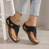 Summer Women's Wedge Sandals 2023 Clip Toe Orthopedic Arch Support Sandals Woman Pu Leather Non-Slip Soft Platform Flip Flops