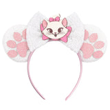 Kawaii Disney Mickey Mouse Ears Headbands For Girls Marie Cat Hairbands Headwear Adults Women Sequined 5" Bows Hair Accessories