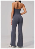New Yoga Sets Women Summer Seamless Thread Hanging Neck Sports Vest Exercise Fitness Suit High Waist Wide Leg Pants Tracksuit