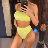 Sexy Wave Striped Bandeau High Waist Bikini Female Swimsuit Women Swimwear Two-Pieces Bikini Set Bather Bathing Suit Swim V5445