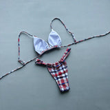 2026 New Summer Women's Plaid Print Swimsuit Strappy Bathing Suit Sexy Lace-up Backless Swimwear Push Up Thong Biquini Beachwear