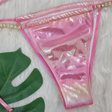 Diamond Rhinestones PU Faux Leather Bikini Female Swimsuit Women Swimwear Two-pieces Bikini Set Bather Bathing Suit Swim V5131