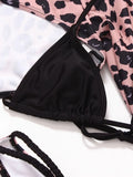 Leopard Printed Long Sleeve Beach Cover-up Bikini Women Swimwear Female Swimsuit Three-pieces Bikini Set Micro Bathing Suit Swim