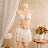 Sexy White Lace Bikini Set 2026 Women Beach Starfish Push Up Bra Swimsuit Holiday Bathing Suit Pleate Cover Up 3 Piece Swimwear