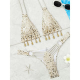 Shiny Sequins Halter Bikini Female Swimsuit Women Swimwear Two-pieces Bikini Set Brazilian Padded Bather Bathing Suit Swim V7619