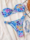 Flowers Printed U Neck Bikini Female Swimsuit Women Swimwear Two-pieces Bikini Set High Cut Bather Bathing Suit Swim Beach Wear