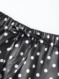 Summer Women's Dots Print Satin Shorts Elastic Waist Loose Lace Trim Hem Short Pants for Daily Casual Lounge Wear