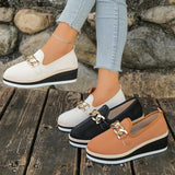 Fashion Metal Chain Wedge Heeled Loafers Women 2026 Slip On Platform Pu Leather Shoes Woman Non Slip Thick Sole Single Shoes