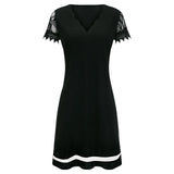 Womens Dresses Fashion Lace Mesh Patchwork Short Sleeve Bodysuit Clothes Elegant Temperament Party Knee Length Women Vestidos