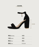Beige Suede Ankle Strap Block Heel Sandals for Women, Round Open Toe with Rhinestone Accent, Multiple Colors Available