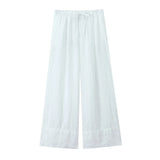 Foridol Cotton Linen White Long Pants Women Spring Summer Casual Wide Leg Pants Pantalones Elastic Waist Sash New Female Pants