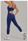 Summer Sports Overalls Women Gym High Stretch Back Zipper Yoga Jumpsuit Tight Hollow Out Slim Hip Lifting One Piece Bodysuit