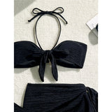 3PCS With Sarong Metal Star Halter Bikini Female Swimsuit Women Swimwear Three-Pieces Bikini Set Bather Bathing Suit Swim V7042