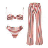 Striped 3Pcs Bikinis Sexy Women Swimsuits Female Push Up Swimwear Micro Bikini Set Bathingsuit Swim Suit Beachwear Print Biquini
