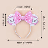 Kawaii Disney Mickey Mouse Ears Headbands For Girls Marie Cat Hairbands Headwear Adults Women Sequined 5" Bows Hair Accessories