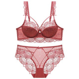 MOYISU Minimizer Bra French Lace for Large Bust, Anti Sagging Full Coverage Push Up Underwire Set, Sensuous Women Sexy Bra & Set