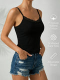 Lace neckline Women Sleeveless Camisole Built-in padding Adjustable thin straps Tank Top Summer Beathable Ladies Vest