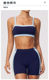 Summer Color Blocking Yoga Suit Women Shockproof Slim Sports Bra High Waist Hip Lift Shorts Gym Running Fitness Sets Tracksuit