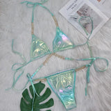 DEKA Shiny Diamond Chain Bikinis Set Mujer Two Pieces Crystal diamond Swimsuit Women Thong Swimwear Sexy Halter Swimsuit