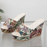 2026 Peep Toe Women's Slippers Fashion Print Wedges High Heels Shoes Casual Slippers Women Summer