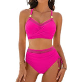 Sexy Fashionable Mesh Splice Drawstring Ladies Bikini Set Swimsuit New High Waist Trending Swimsuit Beach Bathing Suit