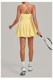 Fake Two Piece Tennis Dress Women Back Criss Cross Slim Bulit-in Shorts Golf Athletic Dresses Gym Pleated Fluffy Yoga Mini Dress