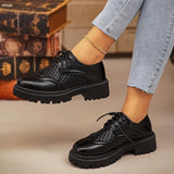 Pu Leather Platform Oxford Shoes Women 2026 Plus Size 42 Lace-Up Single Shoes Woman Comfort Non Slip Thick Sole Student Shoes