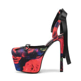 New Design Platform Women High Heeled Sandals for Woman's Square Toe Butterfly-Knot Ankle Riband Thin Heels Shoes Mujer Pumps
